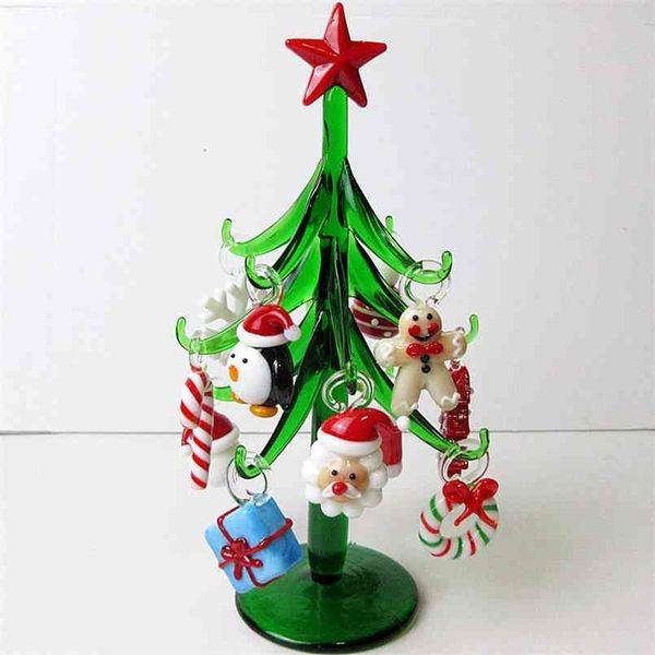 Handmade Murano Glass Crafts Árvore de Natal Figurines Ornaments Home Decor Simulação com 12 acessórios de pingente 210924