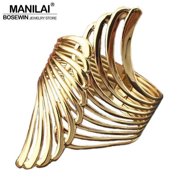 

manilai fashion punk design alloy wing cuff bangle for women charm jewelry gold color wrap bracelets fashion accessories bl354 q0719, Black