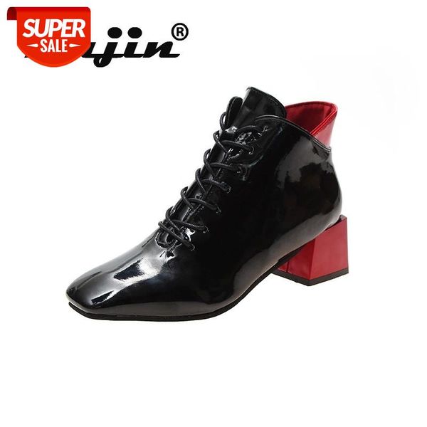

fujin heels women shoes woman boots fashion high heeled color patent leather pumps 2021 spring autumn square #dz8m, Black