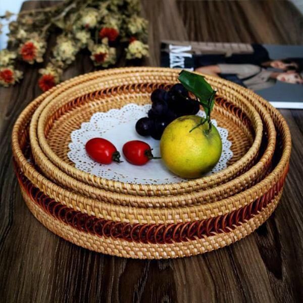 

storage bottles & jars real rattan fruit tray fashion hand-made tea ceremony accessories creative snack three-piece disc