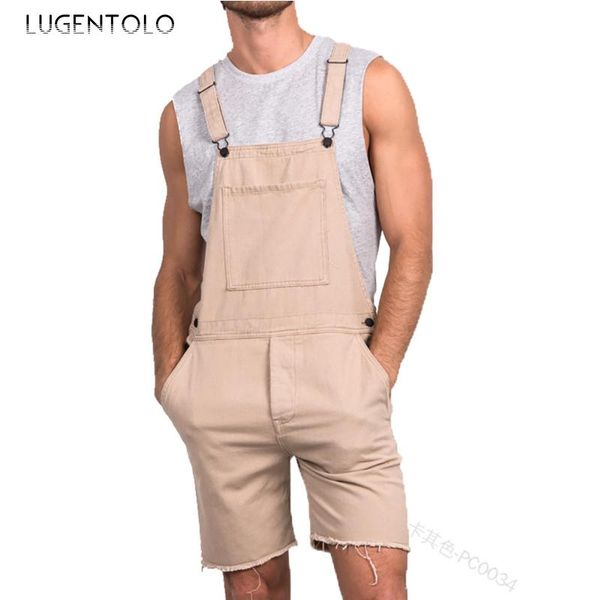 

fashion overalls pants men's casual shorts pocket button solid street summer simple youth straight short lugentolo, Black