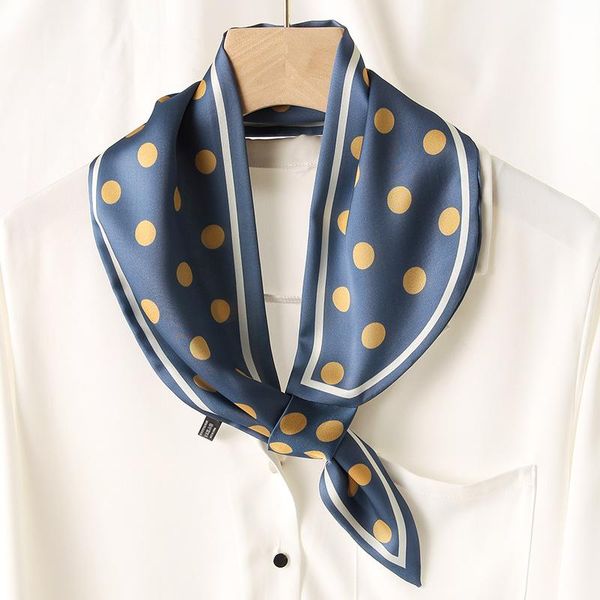 

scarves 15*70cm wave point printing silk scarf fashion office small neck scarfs women multifunctional tied bag ribbon hair band kerchief, Blue;gray