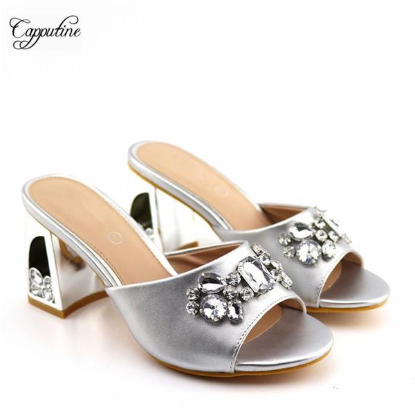 

dress shoes fashion silver slip-on pumps nice party sandal with cryatal stones 1817-1,heel height 8.6cm, Black