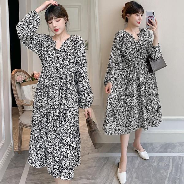 

maternity dresses 7441# clothes nursing dress spring autumn loose floral pregnant women pregnancy breastfeeding, White