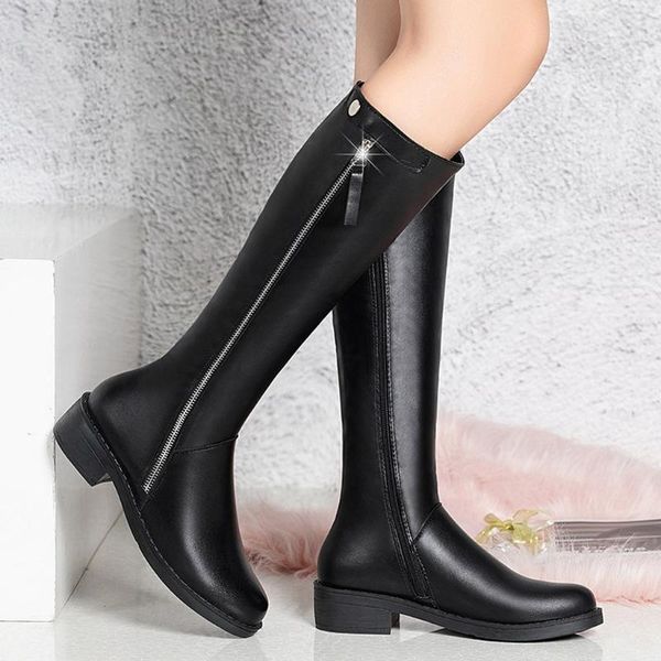 

boots women spring autumn high heels shoes for female rivet strap daily short square with ankle, Black