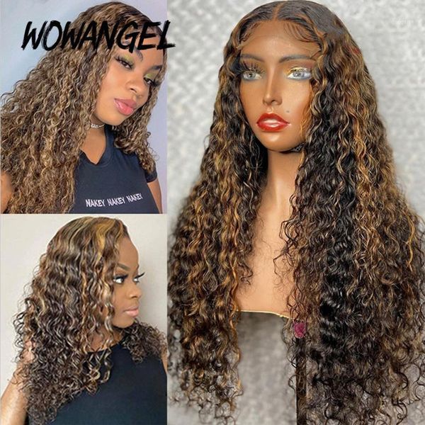 

13x6 lace front human hair wigs highlight ombre curly brazilian remy 180% density colored 26 inch1, Black;brown