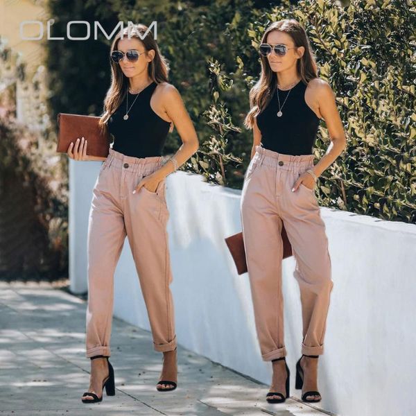 

women's pants & capris 2021 summer fashion casual slim slimming twill solid color button full length, Black;white