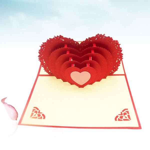 

handmade 3d up love heart greeting cards for valentines lovers couple's day gift (red)