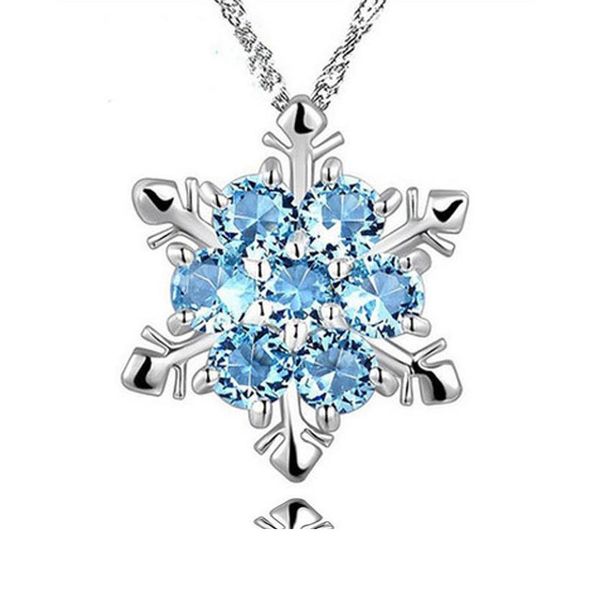 

rhinestone snowflake necklace crystal pendant jewelry fashion charms chain for girl women silver plated, Red;brown