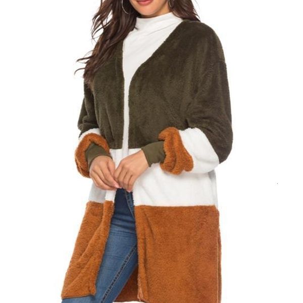 

women's & faux fur rib cuff long sleeve spliced ladies coat donna casual wool cardigan fashion panelled womens, Black