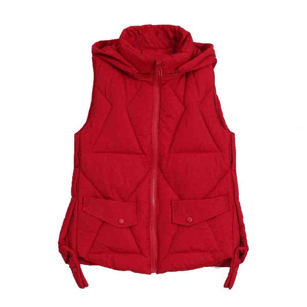 

short women's cotton vest korean version loose light sleeveless stand collar hooded coat, Black;white