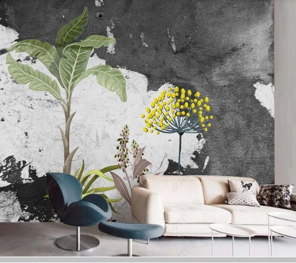 

wallpapers papel de parede nordic modern abstract art leaf plant concrete 3d wallpaper,living room bedroom home decor bar cafe mural