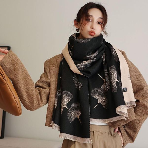 

scarves autunm winter thick blanket travel women shawl double-sided print ladies scarf cashmere pashmina female, Blue;gray