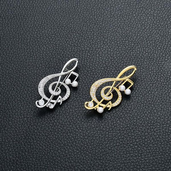 

pins, brooches design rhinestone pin women fashion jewelry classic elegant high-grade crystal simulated pearl brooch music note simple gift, Gray