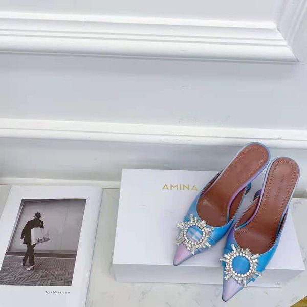 

shoes amina fashion muaddi slippers begum mules crystal-embellished multicolor pyramid high heels, Black