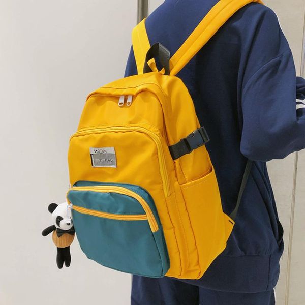 

backpack fashion school bags for teenage girls hit color nylon women female cute pendant travel bag bookbag mochila 2021
