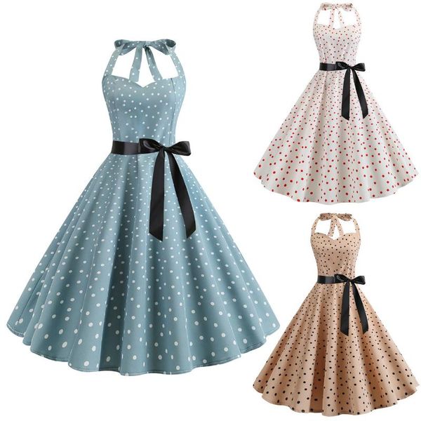

women white polka dot dress big swing vestidos retro robe casual prom rockabilly party 50s 60s pinup vintage dresses, Black;gray