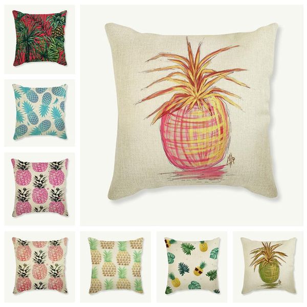 

pineapple pillow case 45x45 cm decorative cotton linen cushion cover sofa car square pillowcase home decor almofadas fundas cushion/decorati