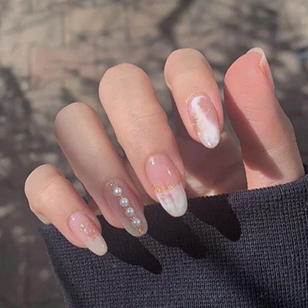 

false nails 24pcs/box detachable almond stiletto coffin ballerina fake nail tips full cover manicure tool, Red;gold