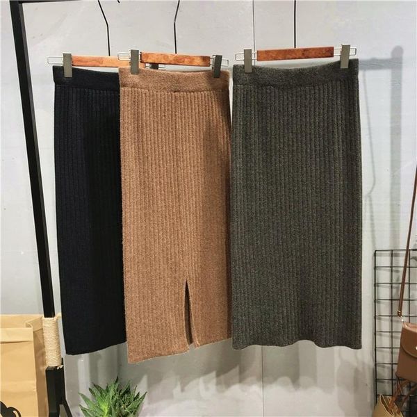 

women office skirt spring autumn warm 2021 knitted black pencil skirts ladies high waist elegant long skir party club