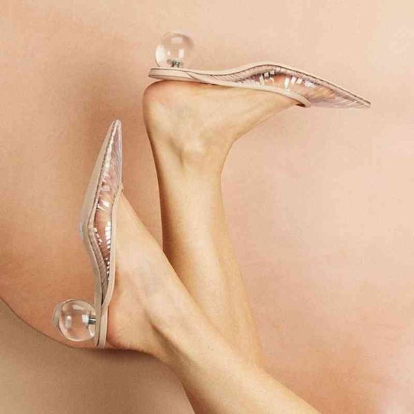 

flip flop spring and summer style mules shoes transparent outer wear versatile pointed-toe slipper, Black