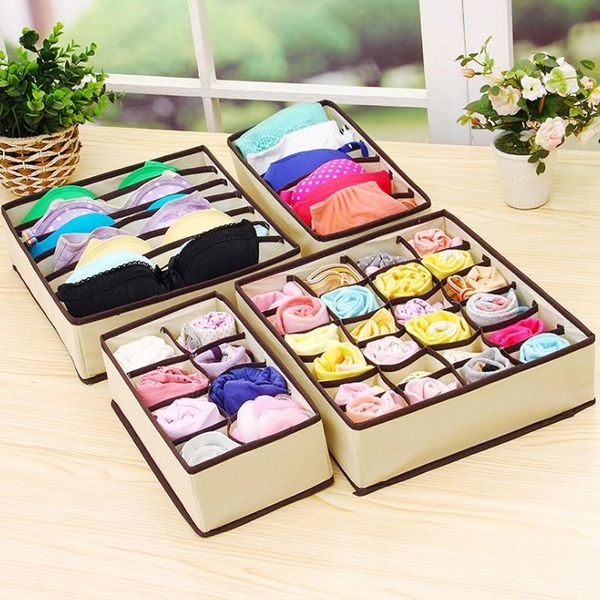 

4pcs/set underwear bra organizer storage box 3 colors drawer closet organizers boxes for scarfs socks multi size drawers