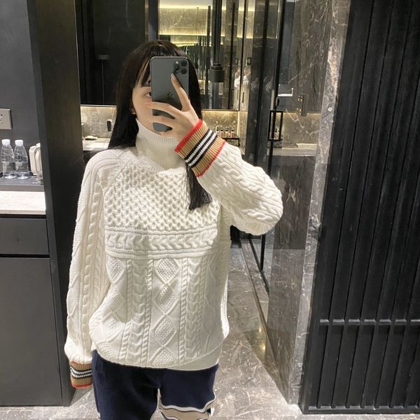 

8785 british twist lazy wind wool knitted bottomed shirt diamond high neck sweater, White;black