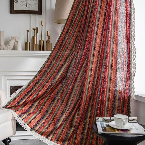 

curtain & drapes cotton linen window curtains semi-shading stripe printing bohemia bedroom sun lace bay windows noble elegant soft