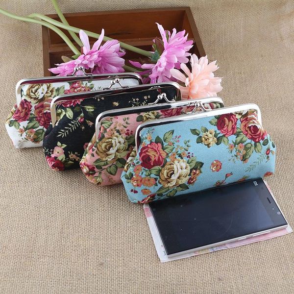 

coin purses ethnic large rose canvas long zero wallet vintage hand carry cell phone bag fashion elegant women purse 2021 pouch, Red;black