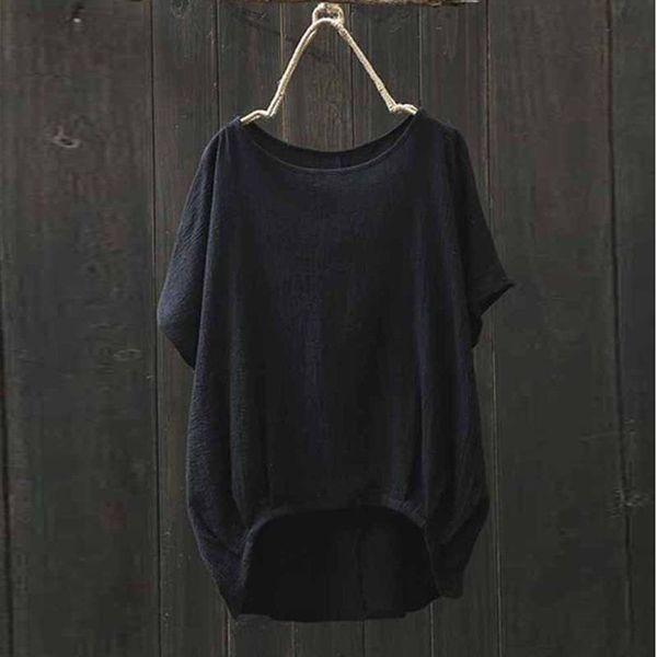 

women's t-shirt summer women linen o neck t shirt solid short sleeve asymmetrical simplicity loose casual femme, White