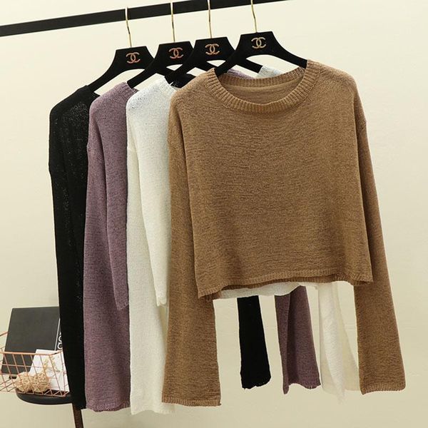 

women's sweaters spring autumn chic knitted smock women solid color long sleeve casual loose pullovers female thin all match short, White;black