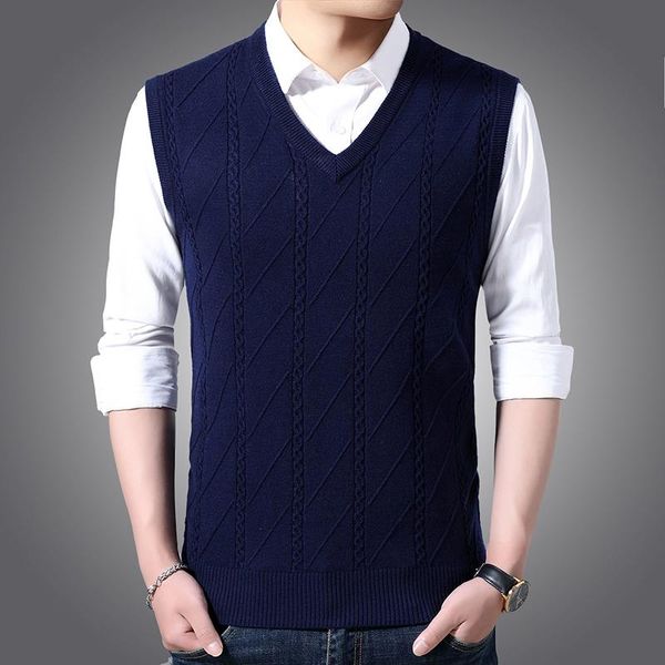 

men's vests fashion casual men business wool vest sweater autumn twist pattern v-neck sleeveless knitting pullover male clothing, Black;white