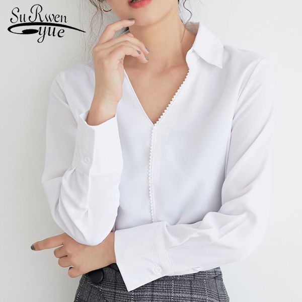 

blusas mujer de moda ladies for women shirts long sleeve solid womens and blouses v-neck white female 5269 50 210427