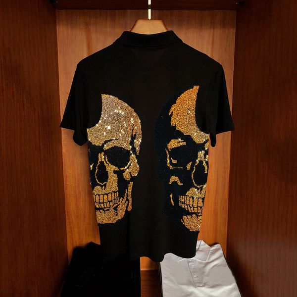 

men's t-shirts male polo shirt releases hd elements strass design big shiny skull plus size short sleeve summer x63q, White;black