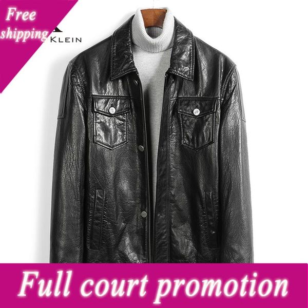 

men's leather & faux men genuine jacket real sheepskin jackets casual short black pockets 2021 autumn for man y516