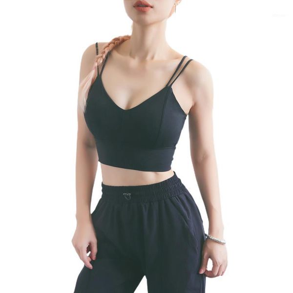 

camisoles & tanks women casual sports bra solid color suspender v-neck close-fitting crop black/ pink/ purple/ green, Black;white