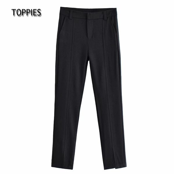 

ies black suit pants bottom split high waist slim straight pants female trousers casual streetwear 210412, Black;white