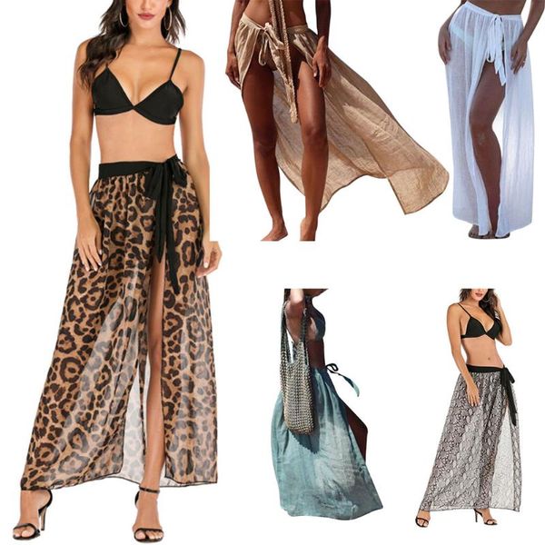 

beach summer skirt women bikini wrap cover up bandage knot swimwear sheer see through maxi sarong skirts jupe longue femme women's, White;black