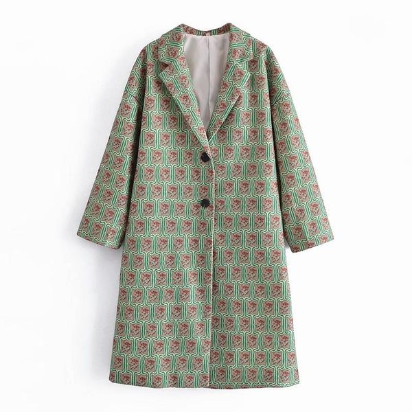 

women's wool & blends women woolen overcoat winter 2021 fashion vintage pattern warm trench female loose coat outerwear, Black