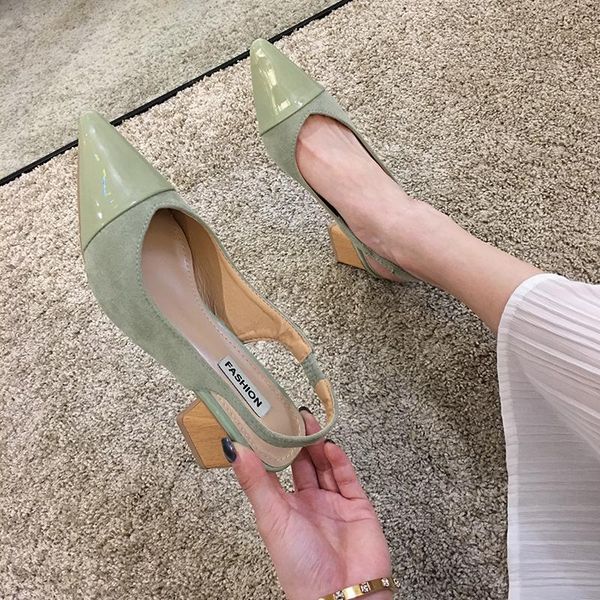 

women's shoes sandals 2021 spring fashion stitching thick heels high-heeled pointed roman, Black