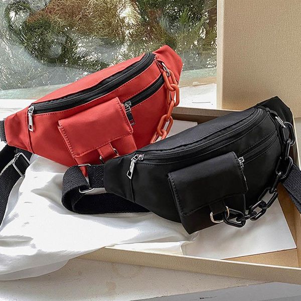 

street hip hop fanny pack waist bag women canvas phone purse fashion chain crossbody chest lady motion belt bags