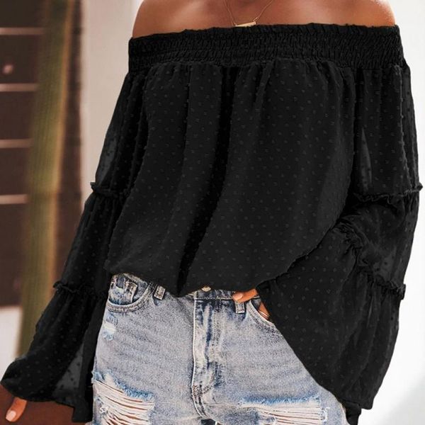 

women's blouses & shirts 2021 european american foreign trade cross-border long-sleeved chiffon trumpet sleeves, White