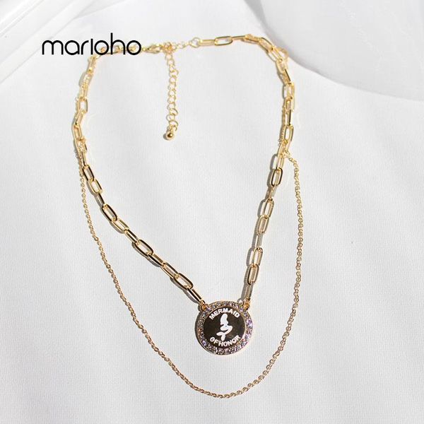 

pendant necklaces fashion multi-layered gold color round mermaid necklace shiny rhinestone metal geometric simple party jewelry, Silver