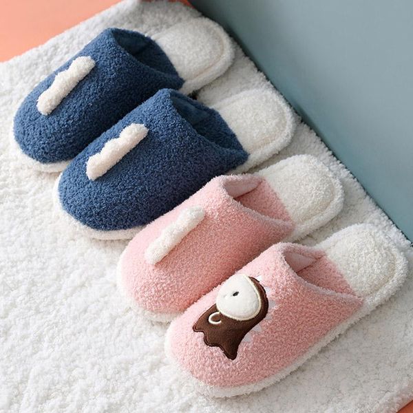 

slippers women slipper female slip-on flock cartoon flat house shoes ladies comfortable winter indoors plus size women's footwear 2021, Black