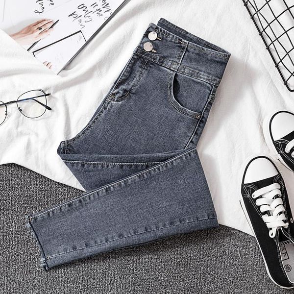 

denim pants high elastic waist womens jean slim autumn spring pencil pant female, Blue