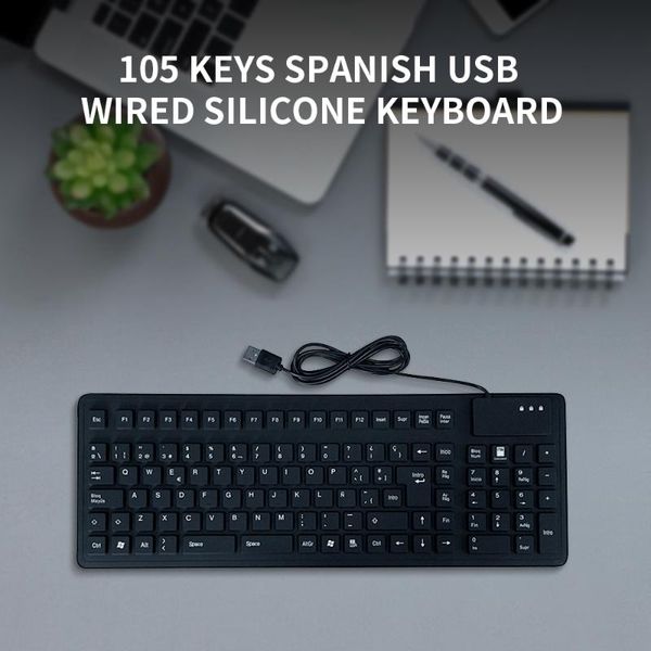 

keyboards 105 keys spanish usb wired silicone keyboard foldable soft waterproof dustproof for deskcomputer laptop