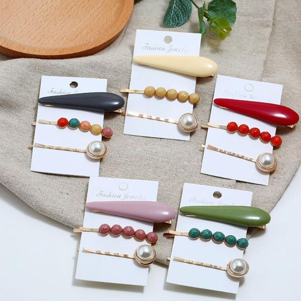 

hair clips & barrettes three-piece design korean version of romantic temperament imitation pearl irregular acetate hairpin ladies accessorie, Golden;silver