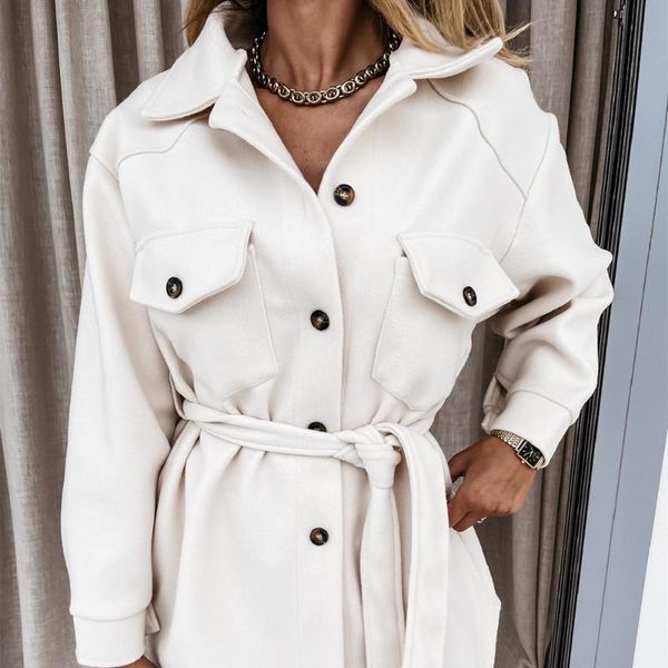 

women's wool & blends women coat loose sashes woolen jackets outerwear fashion soft long coats for ladies ropa mujer invierno 2021 quil, Black