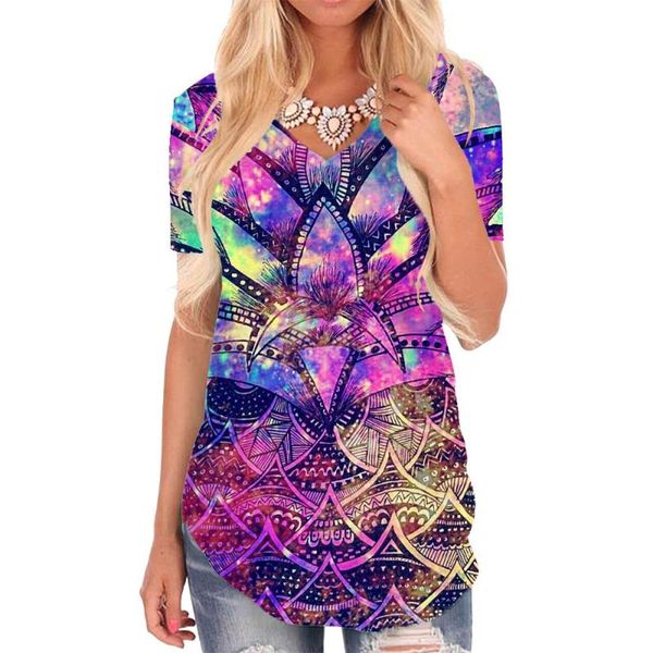 

women's t-shirt giyu brand colorful t shirt women pineapple funny shirts rainbow v-neck tshirt nebula print womens clothing punk rock, White