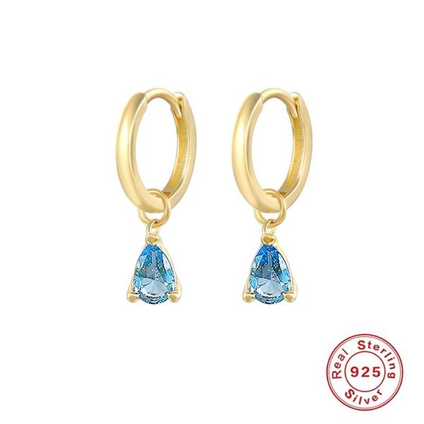 

hoop & huggie canner 925 sterling silver earrings water drop pendientes blue zircon huggies for women jewelry aretes de mujer, Golden;silver